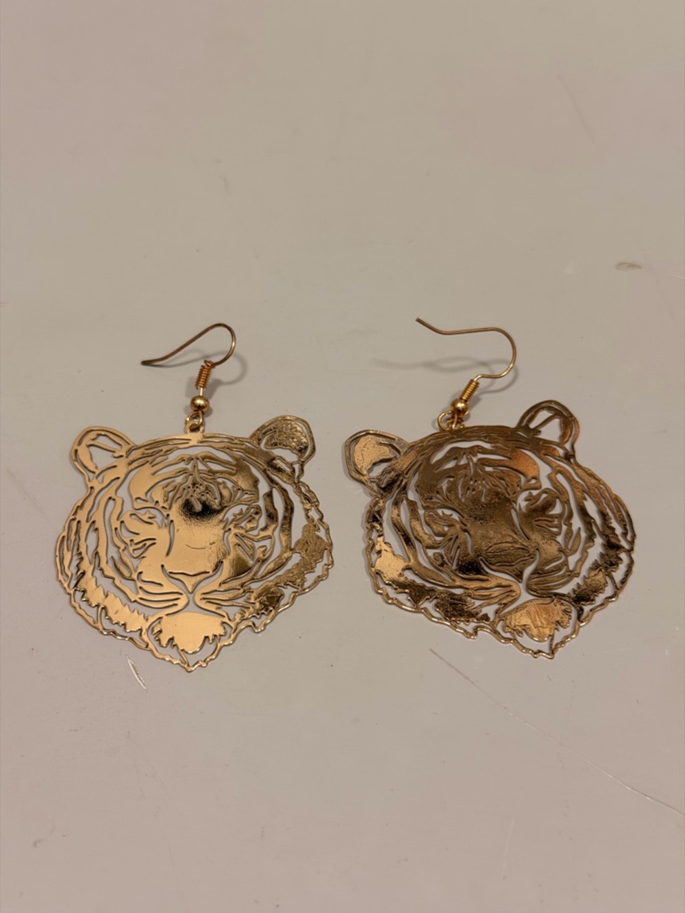 Gold Tiger Head Dangle Earrings for Women